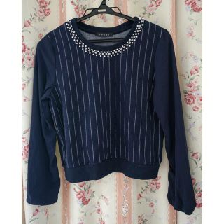 イング(INGNI)の【ほぼ新品】ネイビーのリブ付きブラウス　春　ビーズ　女性用　レディース(シャツ/ブラウス(長袖/七分))