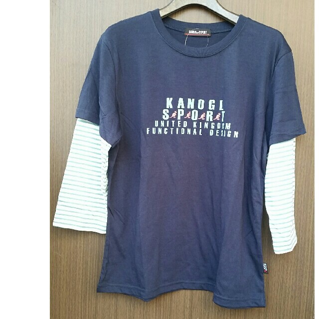 KANGOL(カンゴール)のKANGOL ロゴミス 七分袖Tシャツ　紺+青白ストライプ　Lサイズ レディースのトップス(Tシャツ(長袖/七分))の商品写真