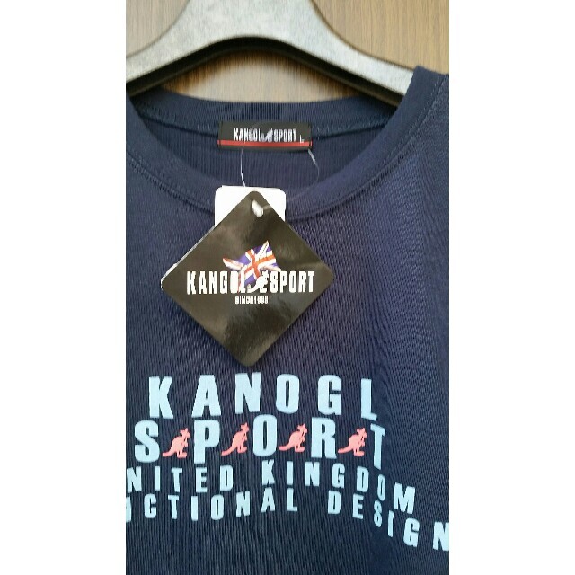 KANGOL(カンゴール)のKANGOL ロゴミス 七分袖Tシャツ　紺+青白ストライプ　Lサイズ レディースのトップス(Tシャツ(長袖/七分))の商品写真