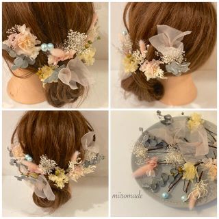 コットンパール付きピンクイエローパステルヘア(ヘアアクセサリー)