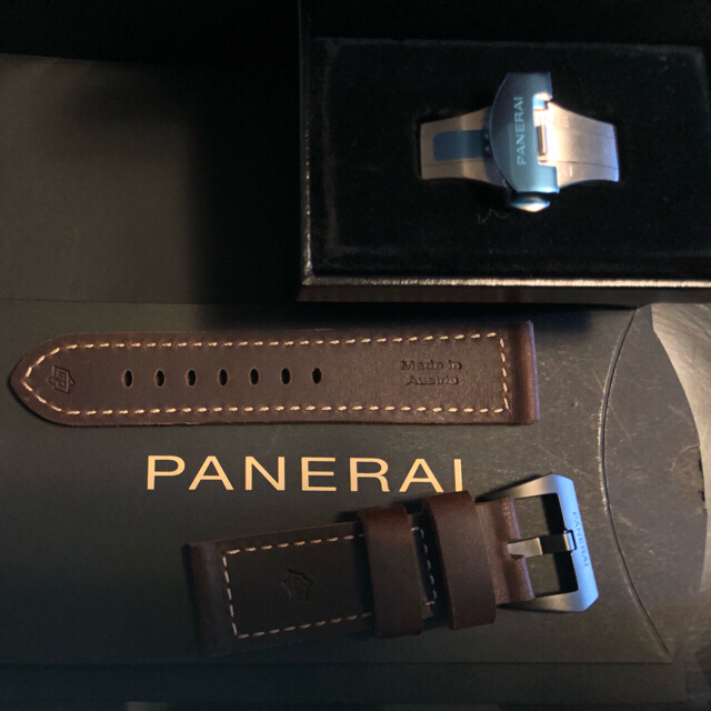 大勧め PANERAI パネライ 純正 バックル2点 ストラップVintage ダークブラウン 未使用 レザーベルト 