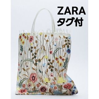 ザラ(ZARA)のZARA フラワーエンブロイダリー チュールトートバッグ　エコバッグ(トートバッグ)