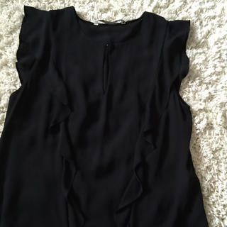 ザラ(ZARA)のZARA  シフォンカットソー ブラック  M(カットソー(半袖/袖なし))