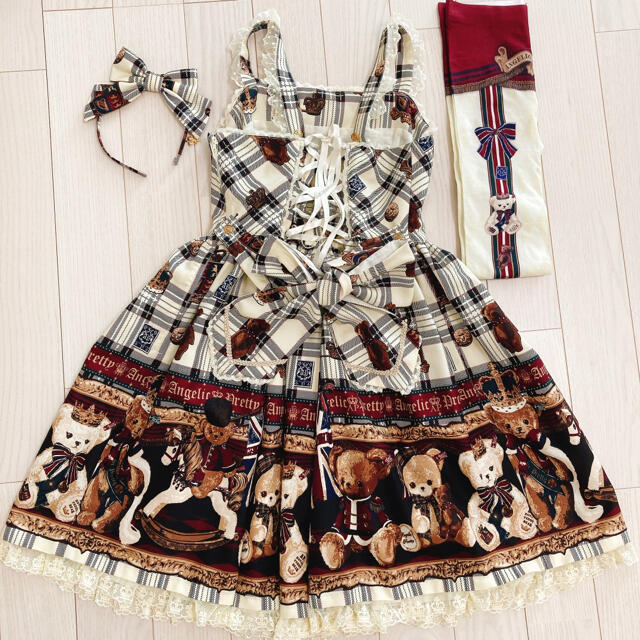 Angelic Pretty(アンジェリックプリティー)のAngelic Pretty British Bear JSK KC タイツ レディースのワンピース(ひざ丈ワンピース)の商品写真