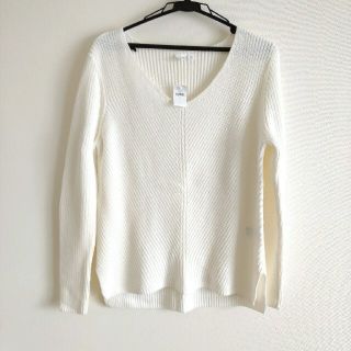 ギャップ(GAP)のgap ざっくり編み　Vネックニット　サイズ　M　Ｌサイズ相当　新品　ホワイト(ニット/セーター)