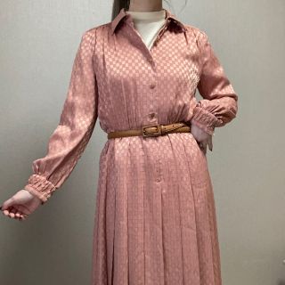 vintage 古着 レトロ プリーツ ワンピース 市松模様 ヴィンテージ 長袖(ロングワンピース/マキシワンピース)