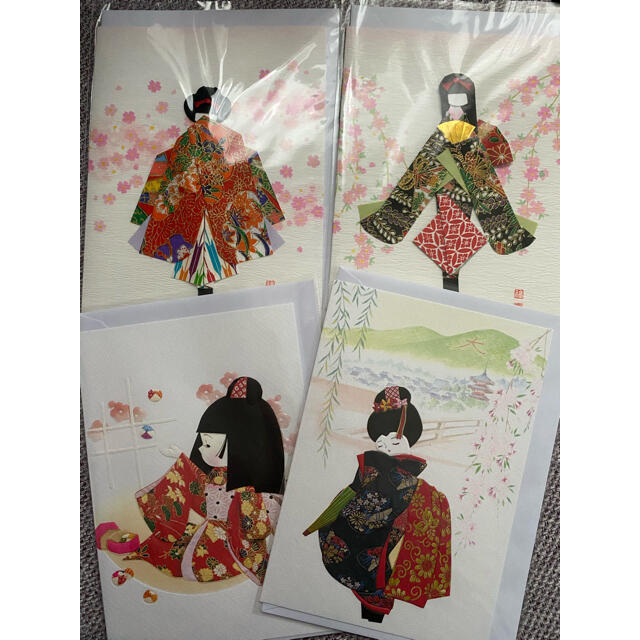【未使用】和紙人形カード2セット、わらべカード2セット ハンドメイドの文具/ステーショナリー(カード/レター/ラッピング)の商品写真