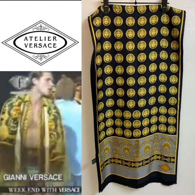 ATELIER VERSACE VINTAGE イタリア製 メデューサ柄ストール ホット