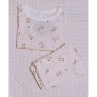 ♡ジェラピケ風くま🧸　星　総柄　ワッフルパジャマ𝟷𝟶𝟶𝚌𝚖♡(パジャマ)