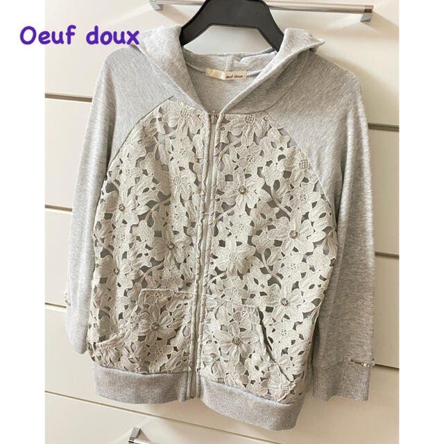 oeuf doux(ウフドゥー)の再値下げ✦︎新品✦︎ウフドゥー❤︎レース・ビジュー使い❤︎ジップパーカー レディースのトップス(パーカー)の商品写真