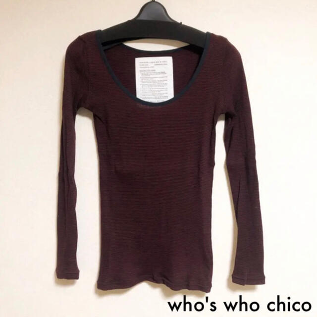 who's who Chico(フーズフーチコ)の美品who's who chico ボーダーロンT 長袖Tシャツ フリーサイズ レディースのトップス(Tシャツ(長袖/七分))の商品写真