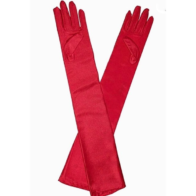 ストレッチサテン ロンググローブ (赤) レディースのファッション小物(手袋)の商品写真