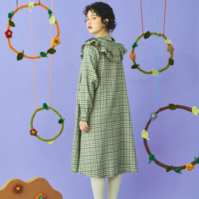 あさぎーにょ　poppy check frill onepiece