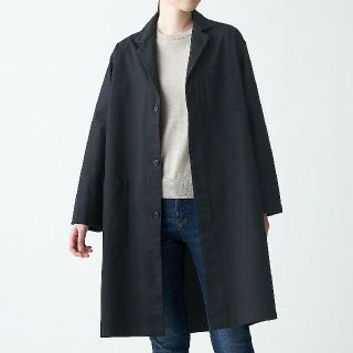 ムジルシリョウヒン(MUJI (無印良品))の〓新品〓 無印良品 インド綿デニムコート 男女兼用／Ｓ～Ｍ／黒 (ステンカラーコート)