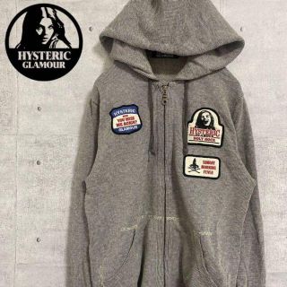 ヒステリックグラマー(HYSTERIC GLAMOUR)のHYSTERIC GLAMOUR ジップアップパーカー ワッペン　グレー　S(パーカー)