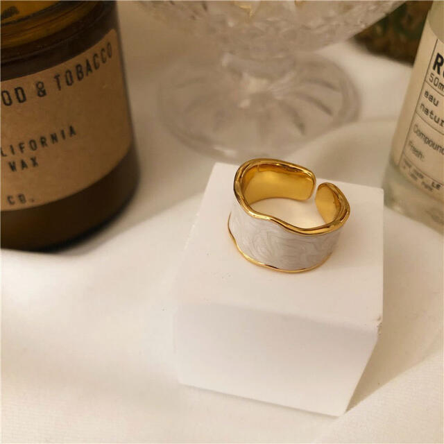 新品 925スターリング不規則フレンチヴィンテージ ホワイト リング 指輪 レディースのアクセサリー(リング(指輪))の商品写真