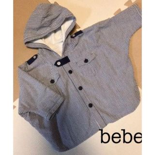 ベベ(BeBe)の美品★bebe★ポンチョ　ケープ　ジャケット　フード　内側パイル　ストライプ(カーディガン/ボレロ)