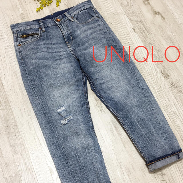 UNIQLO(ユニクロ)のUNIQLO／ダメージ加工／ボーイフレンドデニム レディースのパンツ(デニム/ジーンズ)の商品写真