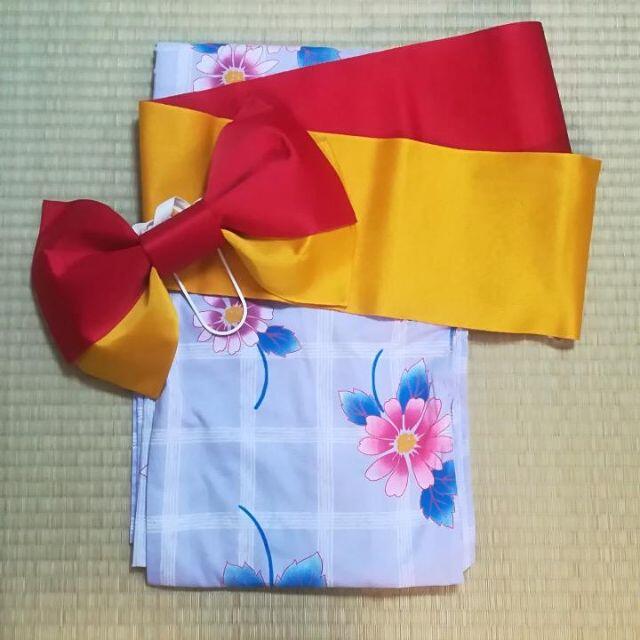 赤•黄リバーシブル帯付き!藤色花柄浴衣 赤•黄リバーシブル帯付き!藤色花柄浴衣