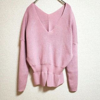 ペプラム　vネック　プルオーバー　ドロップショルダー　春ニット　ピンク　ZARA(ニット/セーター)