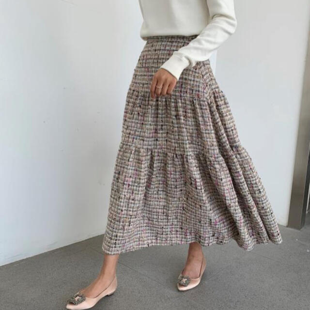 Chesty(チェスティ)のbirthdaybash  TWEED MIDI SKIRT PURPLE レディースのスカート(ロングスカート)の商品写真