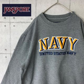 ジャンスポーツ(JANSPORT)の古着　スウェットトレーナー　Navy ワッペン刺繍ロゴ　グレー(スウェット)