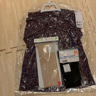 ユニクロ(UNIQLO)の新品未開封⭐︎UNIQLO⭐︎ワンピース　ニットレギンス　黒タイツ　SET(ワンピース)