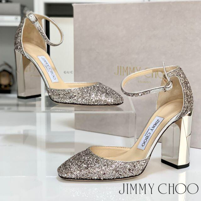 JIMMY CHOO(ジミーチュウ)の6点セット ジミーチュウ アンクルストラップ グリッター パンプス シルバー レディースの靴/シューズ(ハイヒール/パンプス)の商品写真