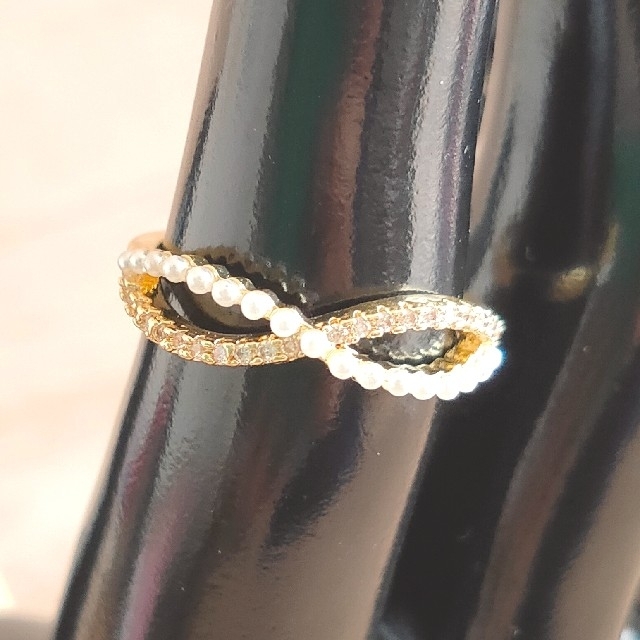 男女兼用 指輪 ゴールドリング フリーサイズ 無限大 パール レディースのアクセサリー(リング(指輪))の商品写真