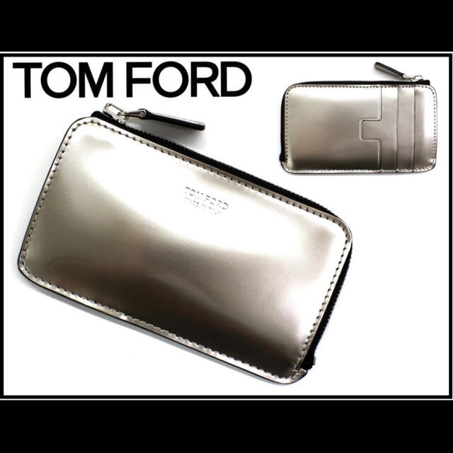 TOM FORD(トムフォード)のTOMFORD トムフォード メタリックシルバーレザーコイン＆カードケース メンズのファッション小物(コインケース/小銭入れ)の商品写真