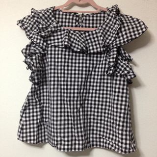ギンガムチェックフリルトップス(Tシャツ(半袖/袖なし))