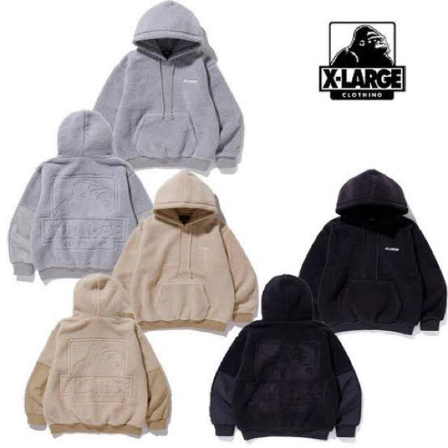 【希少 カラー】XLARGE ボアジャケット　パーカー　L グレー　ビッグロゴ