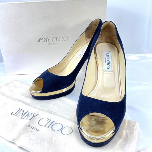 JIMMY CHOO(ジミーチュウ)の専用✴︎ジミーチュー オープントゥ スウェードハイヒール パンプス 箱セット レディースの靴/シューズ(ハイヒール/パンプス)の商品写真