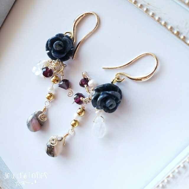 ₊*̥ ラピスラズリ&ピンクオパールコッパー ピアス ‧˚₊*̥ ハンドメイド ₊*̥ ラピスラズリ&ピンクオパールコッパー ピアス ‧˚₊*̥ ハンドメイド