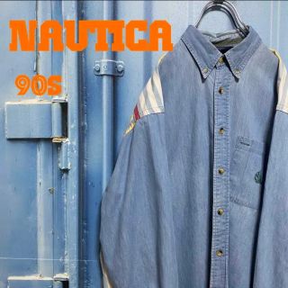 ノーティカ(NAUTICA)のノーティカ 90s 希少 デニム マルチストライプ ビッグシャツ 古着 刺繍ロゴ(シャツ)