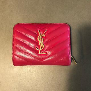 サンローラン(Saint Laurent)のYSL イブサンローラン　ピンク　二つ折り　ジップ　財布　中古美品(財布)