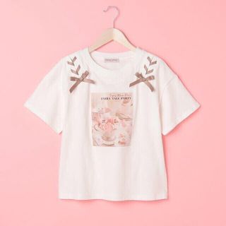 メゾピアノジュニア(mezzo piano junior)のメゾピアノ新品新作タグ付き肩レースアップフォトプリントTシャツ140(Tシャツ/カットソー)