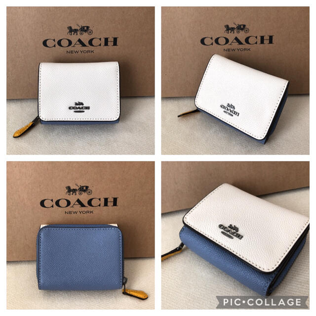 新品★COACH 2020年秋冬新作 レザー 三つ折り財布 チョーク×ブルー