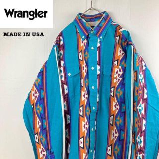 ラングラー(Wrangler)のUSA製VINTAGEビンテージWRANGLERラングラー長袖プリントシャツ.(シャツ)