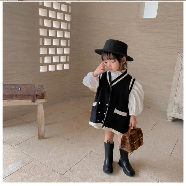 【春夏SALE】ワンピース　制服風　ニット　卒園式 キッズ/ベビー/マタニティのキッズ服女の子用(90cm~)(ワンピース)の商品写真