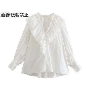 ザラ(ZARA)の🌼春新作💐3728◆white フリル シャツ ブラウス(シャツ/ブラウス(長袖/七分))