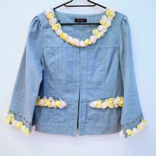 チェリーアン(cherry Ann)の美品♡チェリーアン フラワーデニムジャケット(ノーカラージャケット)