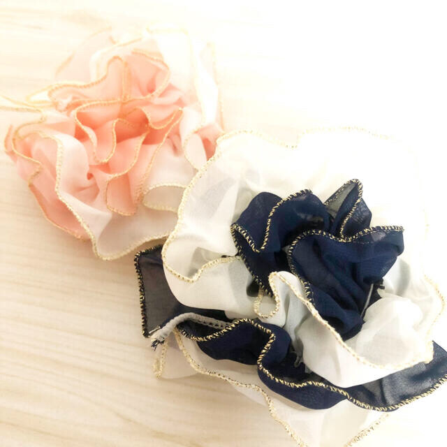 【新品】パステルカラーが可愛いシュシュ アクセサリー ヘアゴム(ネイビーのみ)