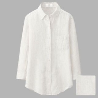 ユニクロ(UNIQLO)のmanap1129様専用★半額中★新品L★プレミアムリネンシャツ七分袖ホワイト(シャツ/ブラウス(長袖/七分))