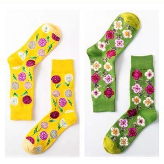 マリメッコ(marimekko)の【レア】 グリーン イエロー お花 ソックス セット 花柄 オリエンタル 北欧 (ソックス)