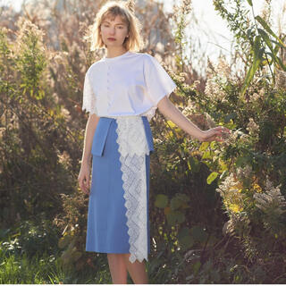 ルシェルブルー(LE CIEL BLEU)のlecielbleu＊lace paneled skirt(ひざ丈スカート)