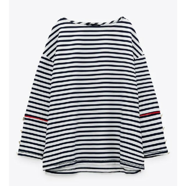 ZARA(ザラ)の☆お値下げ☆ZARA  ストライプ柄ボタンアップトップス　Ｌ レディースのトップス(カットソー(長袖/七分))の商品写真