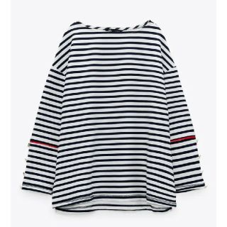 ザラ(ZARA)の☆お値下げ☆ZARA  ストライプ柄ボタンアップトップス　Ｌ(カットソー(長袖/七分))