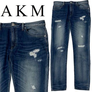 AKM クラッシュ加工 スウェット ストレッチ デニムパンツ L-