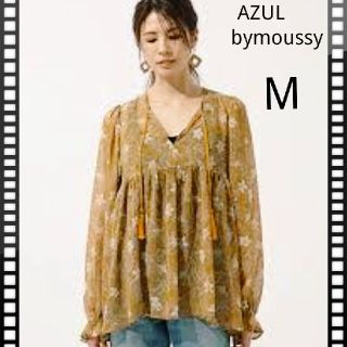 アズールバイマウジー(AZUL by moussy)のAZUL bymoussy シフォンボタニカルブラウス チュニック  M(シャツ/ブラウス(長袖/七分))